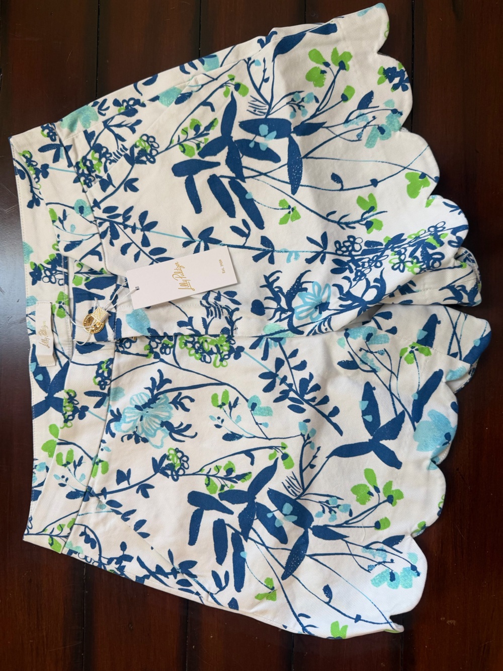 Lilly Pulitzer Blue, Aqua & Green Floral Scalloped Shorts